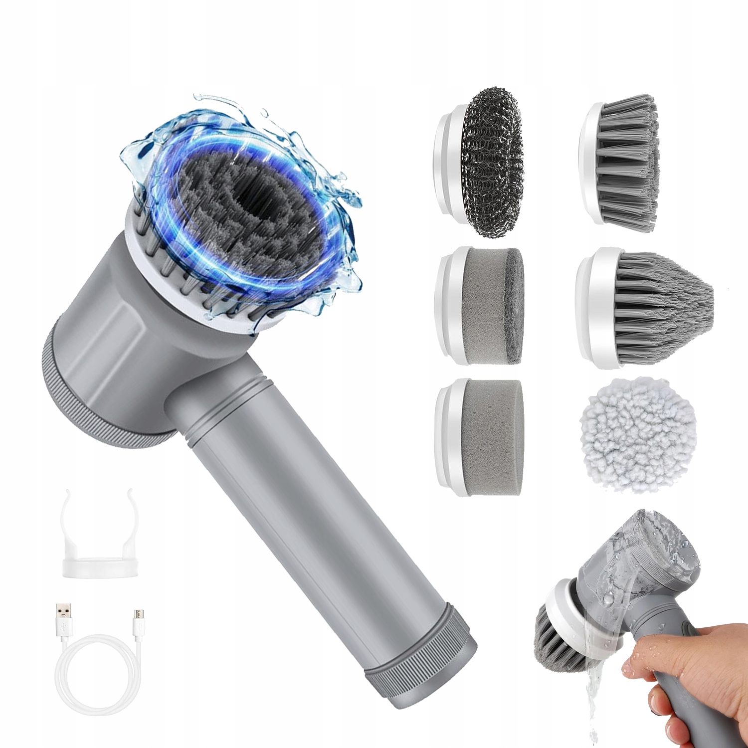 Levně 5V1 Elektrický Kartáč Na Čištění, Rotační Mop, Voděodolný, Šedý