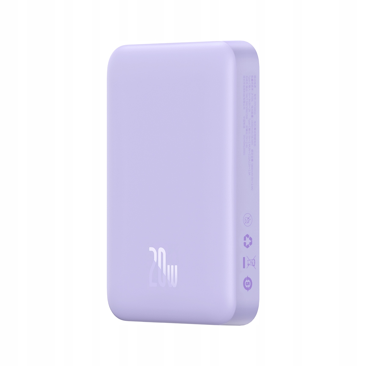 Magnetická indukčná powerbanka 10000 mAh 20 W kábel Usb-c fialová