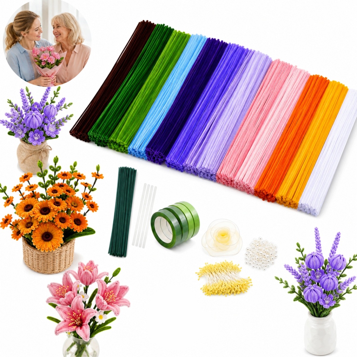 Kreativní Drátky Floristické Sada 800KS Ozdobné Dráty Na Květiny Diy