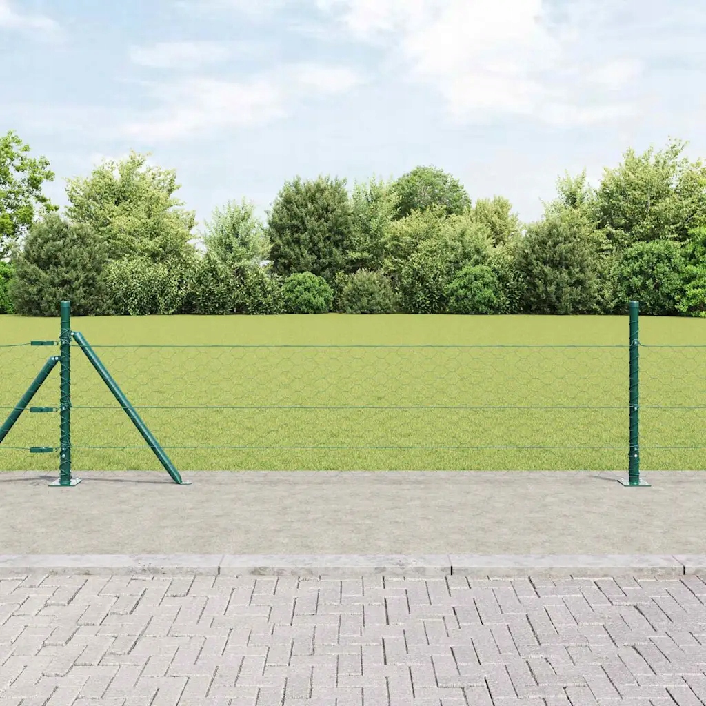 vidaXL Plotový sloupek. Zelená 25 x 0,5 m (síťka 50 mm) Ocel