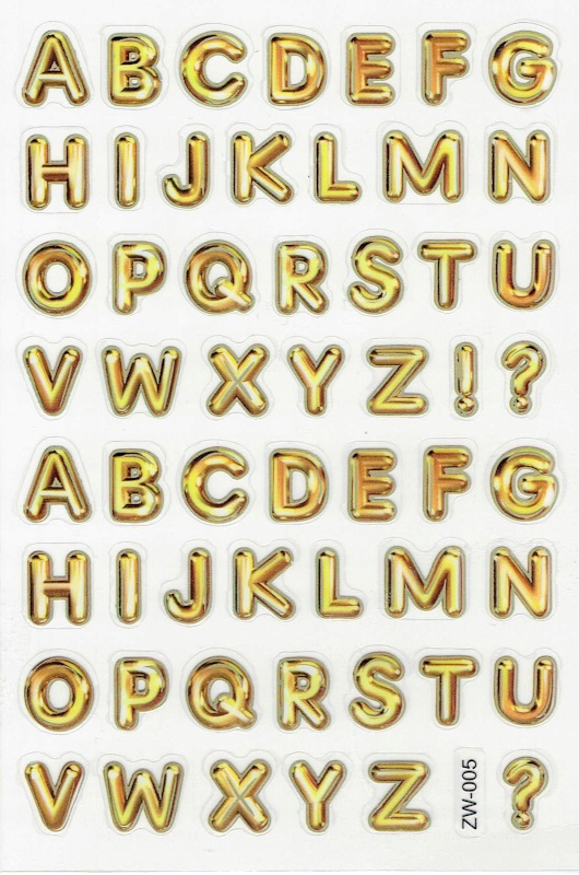 NAKLEJKI METALIZOWANE MOTYWACYJNE FASION 10x15 cm. ALFABET ABECADŁO