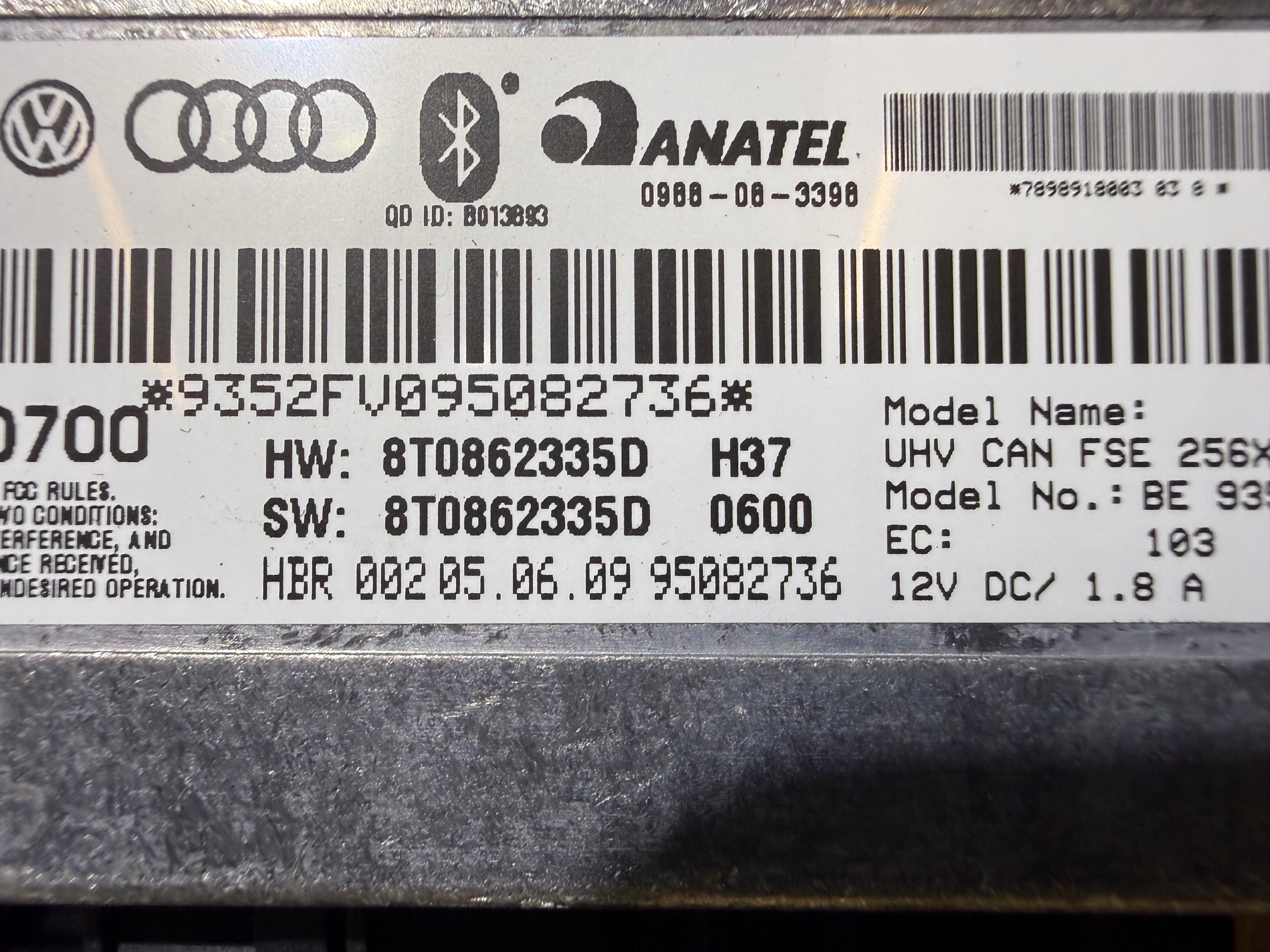 AUDI A4 B8 A5 8T Q5 8R module control unit BLUETOOTH 8T0862335D