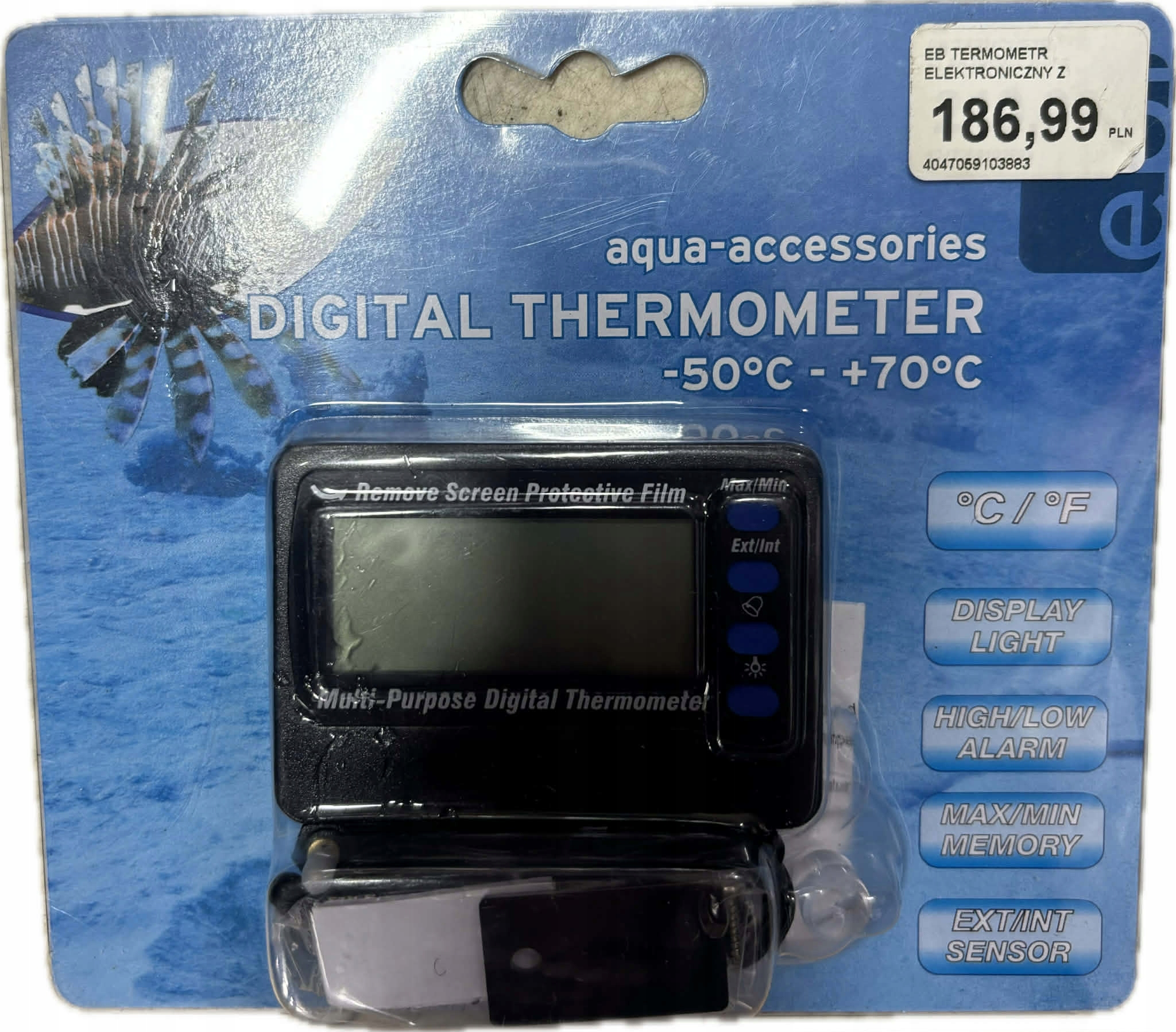 AquaDella elektronický teploměr s alarmem pro akvárium -50 až +70 stupňů