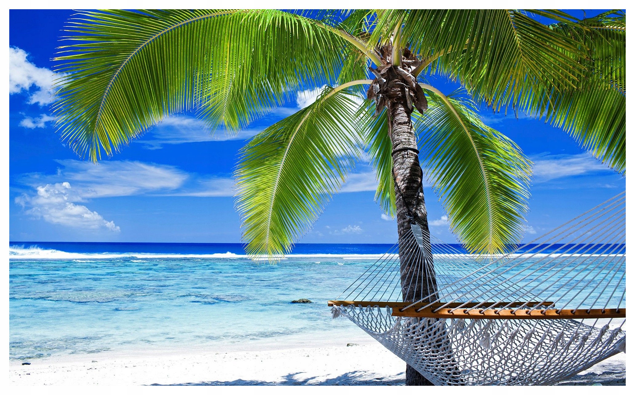 Vliesová fototapeta Pláž Palmy Hojdacia sieť Relax Nebo Piesok 300x210 lepidlo