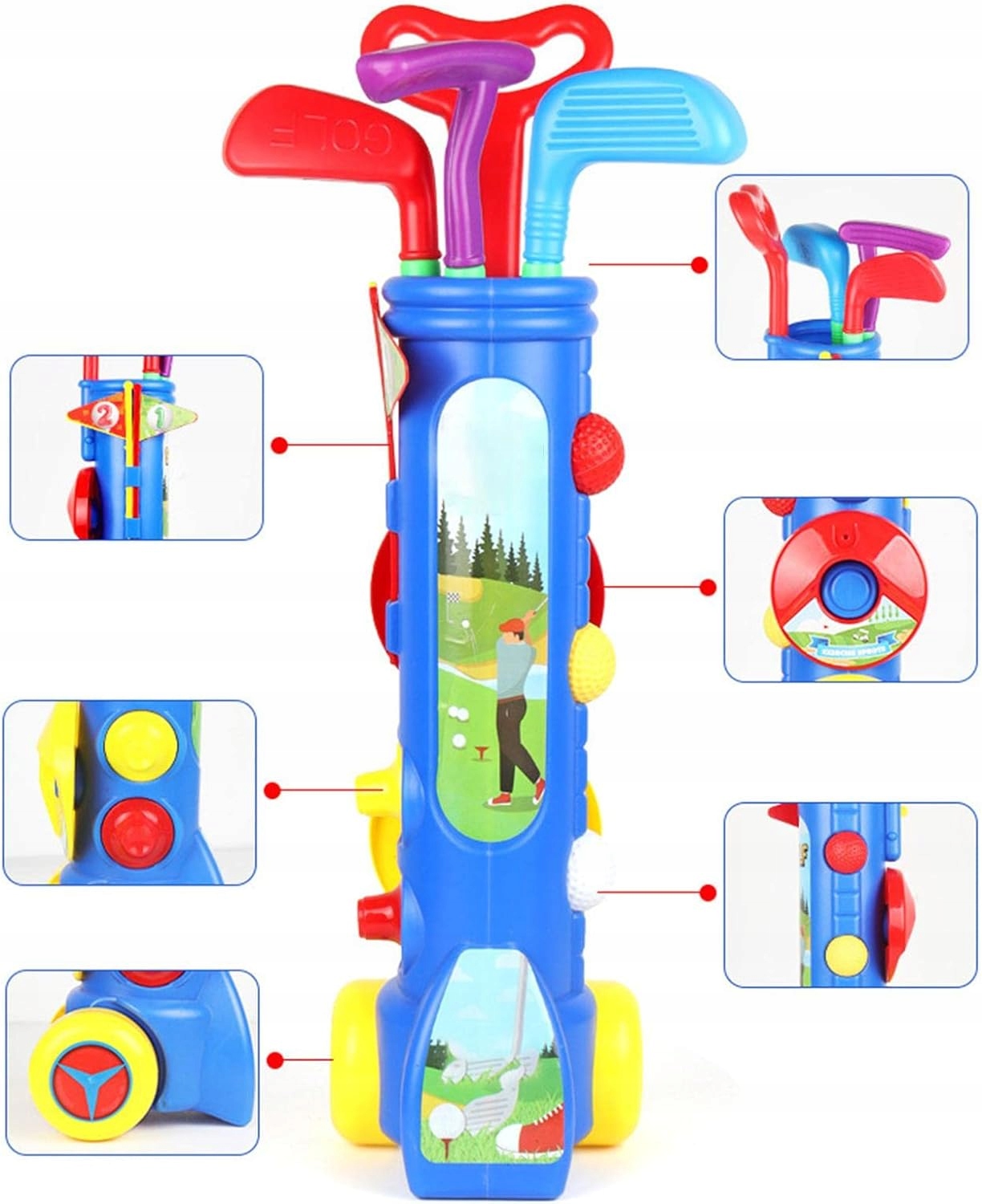 DUŻY ZESTAW DO GRY W MINI GOLFA Z WÓZKIEM GRA GOLF ROZGRYWKA Waga produktu z opakowaniem jednostkowym 1.99 kg