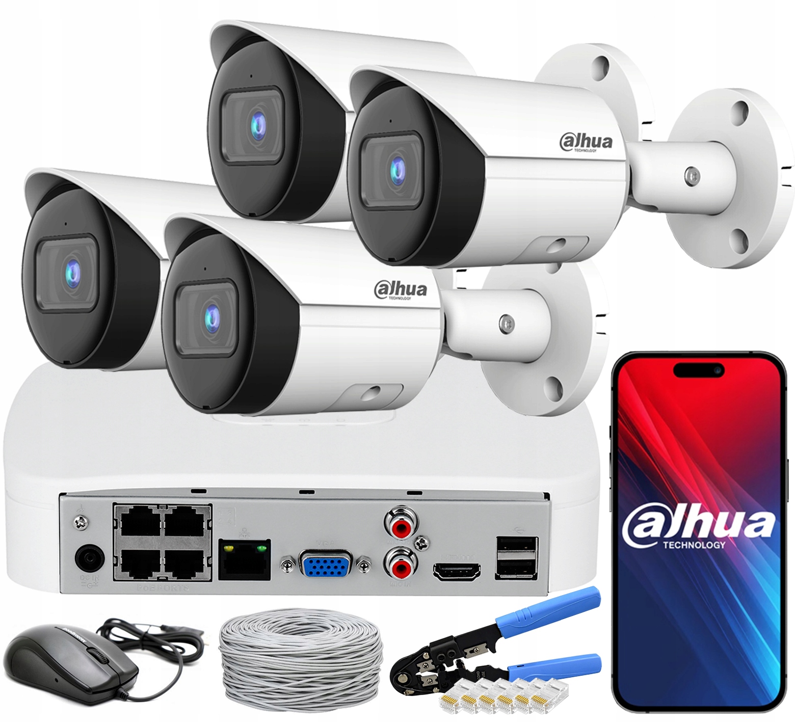 4Mpx monitorovací sada 4x IPC-HFW2441S-S-0280B Dahua Analytika Ai PoE