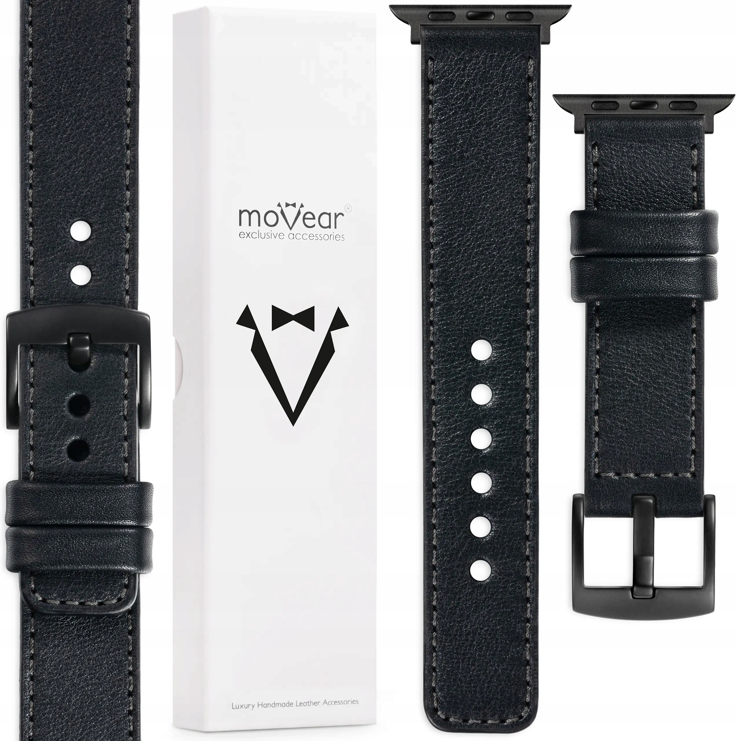 Pásek pro Apple Watch 49/46-44 mm Kožený Premium Černý