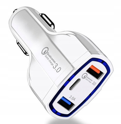 

Ładowarka Samochodowa Usb Qc 3.0 Ambient Led Biała