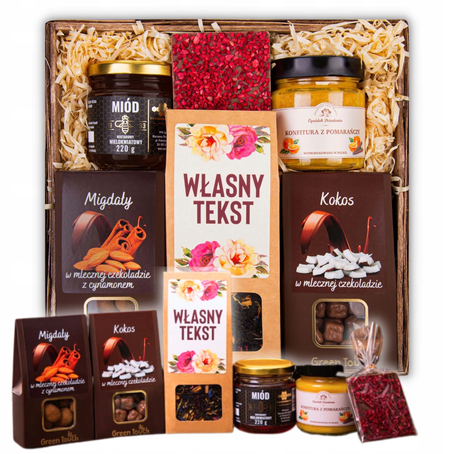 Kosz Prezentowy Zestaw Herbata Bakalie Miód Perosnalizowany Na Urodziny Box