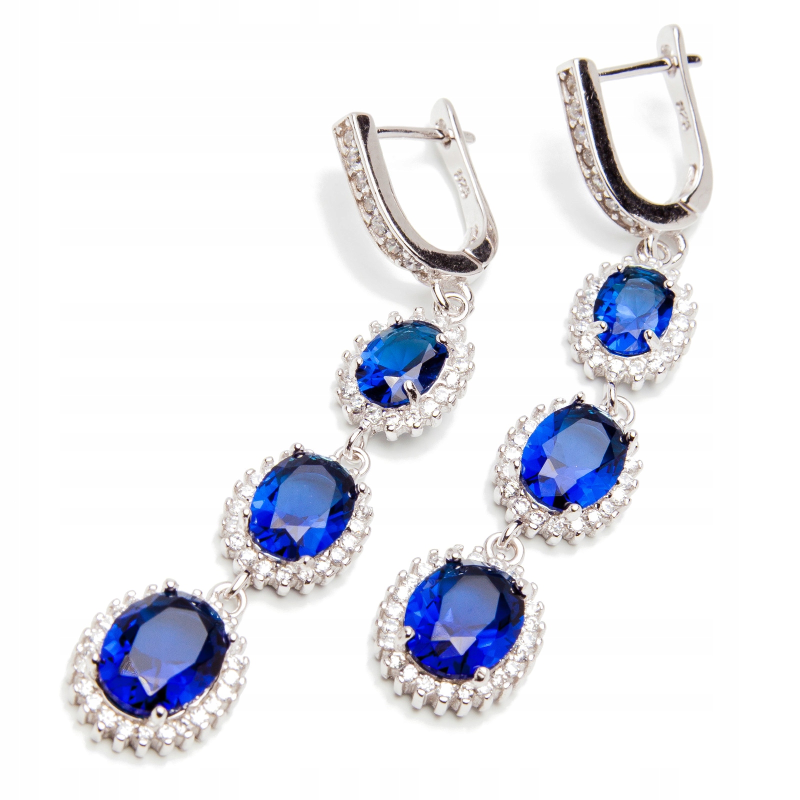 Stříbrné náušnice 925 visící s modrými zirkony