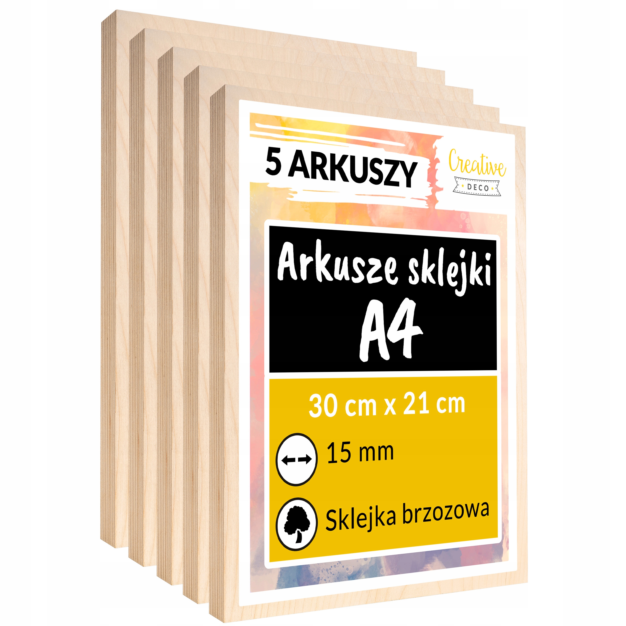 Deska překližka pro laserové řezání gravírování dekorací 15mm A4 x 5 kusů