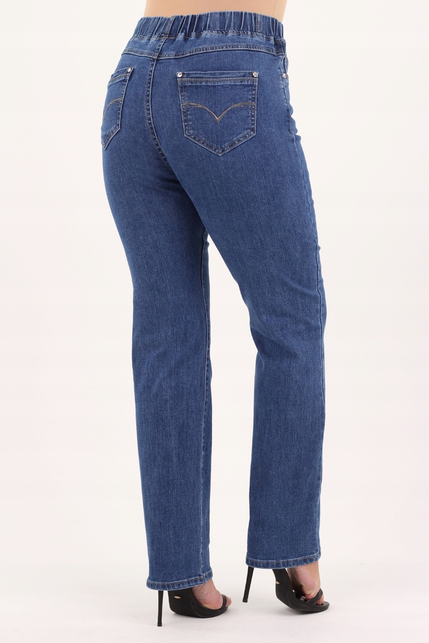 SPODNIE JEANSOWE DAMSKIE DUŻE ROZMIARY NA GUMCE Z WYSOKIM STANEM PROSTE Stan (wysokość w pasie) wysoki