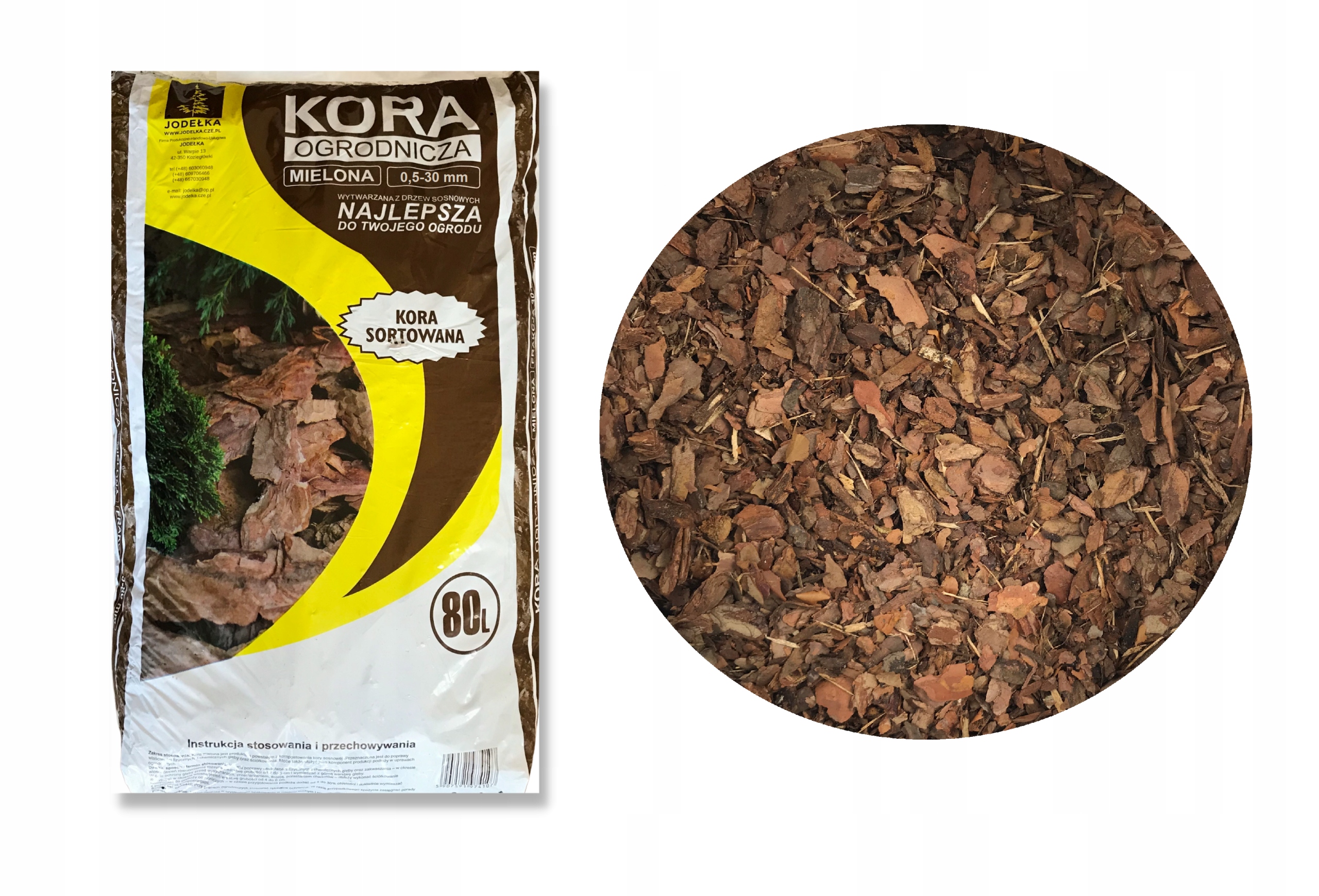 KORA SOSNOWA Ogrodowa Sortowana DROBNA 80l 42szt Frakcja 0.5-30 mm