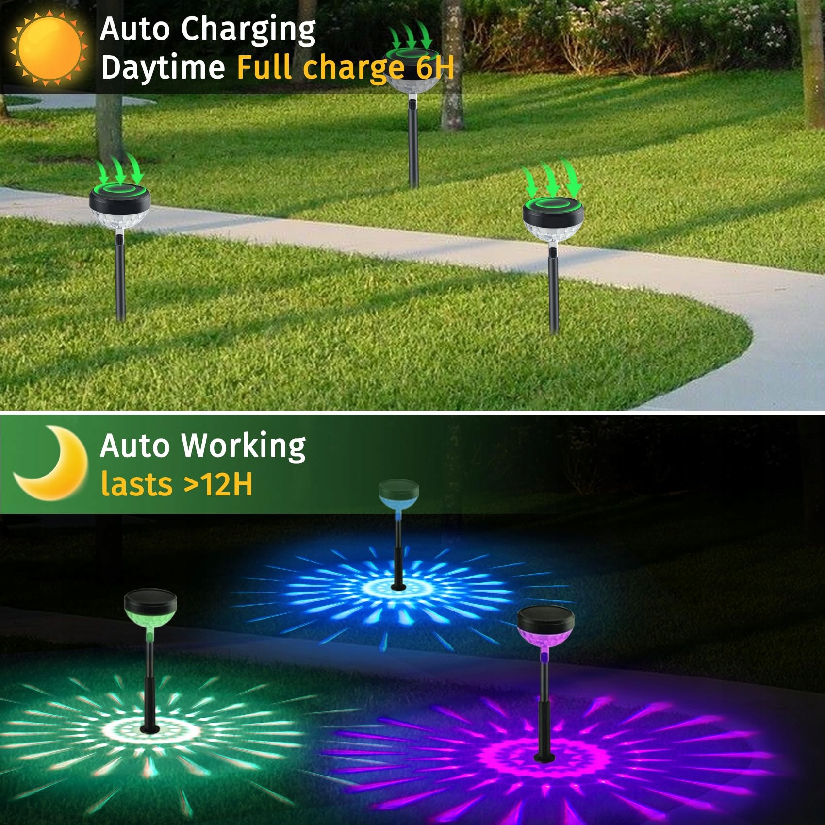SONPEN Solarlampy Zewnętrzne LED Ogród RGB IP65 8 Sztuk 1200mAh — miniatura 8