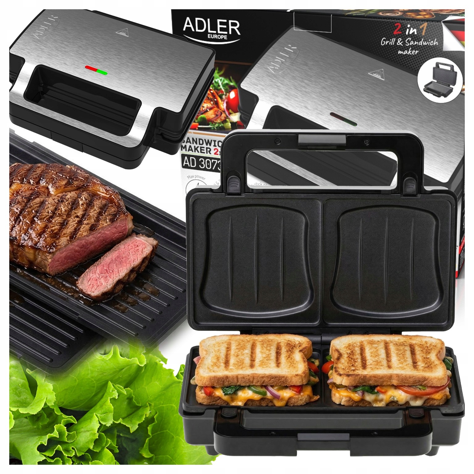 Sendvičovač Kontaktní gril 2v1 Nepřilnavý povrch 1400 W