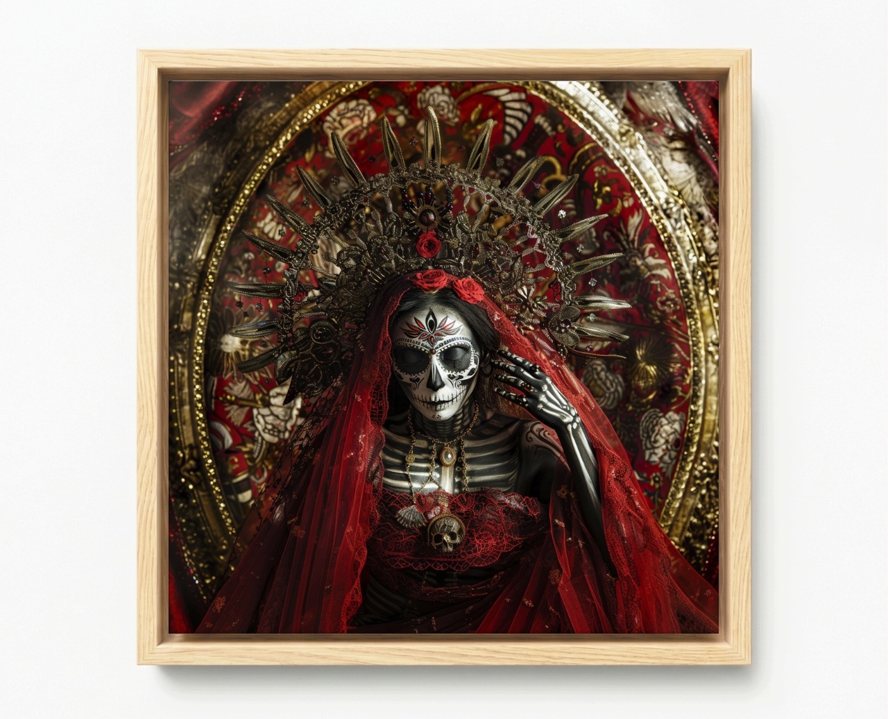 Obraz Rám Americký Box Portrét Santa Muerte Mexiko Lebka Královna 50x50