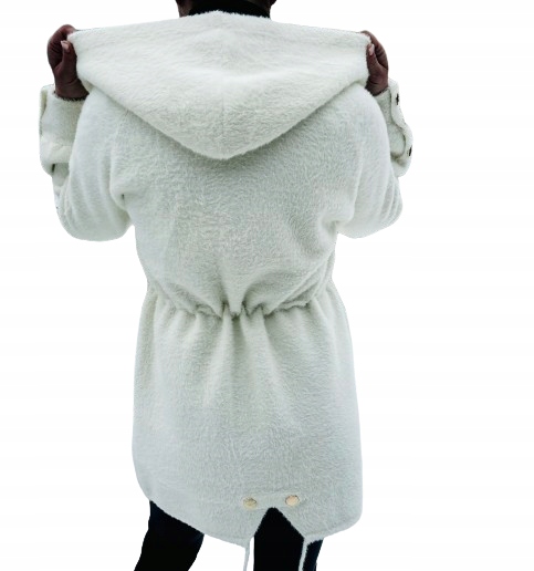 ALPAKA CIEPŁY PŁASZCZ Z KAPTUREM NARZUTKA PRZEJŚCIOWA WEŁNA Model z kapturem