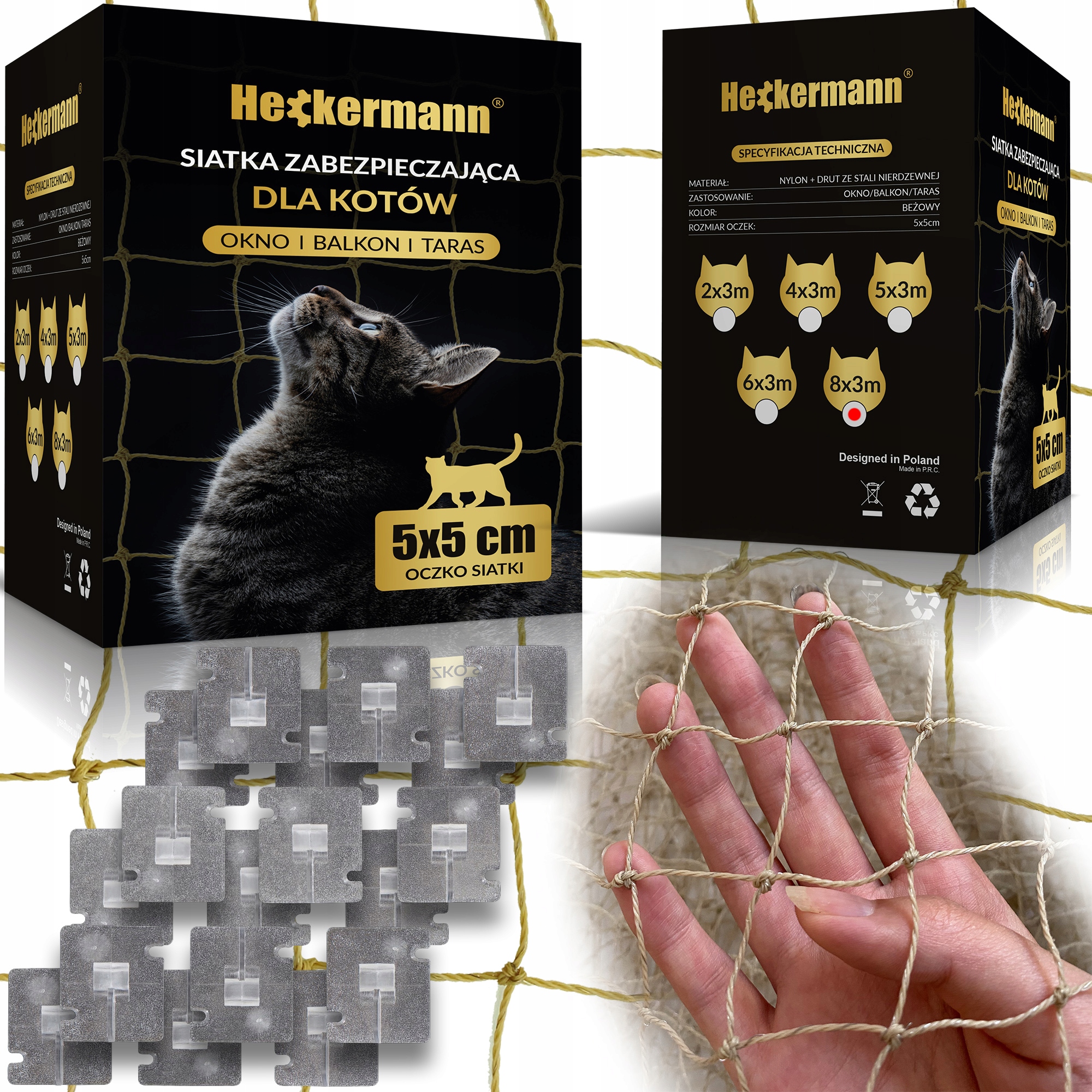 Síť na balkon pro kočky Heckermann 8x3 m
