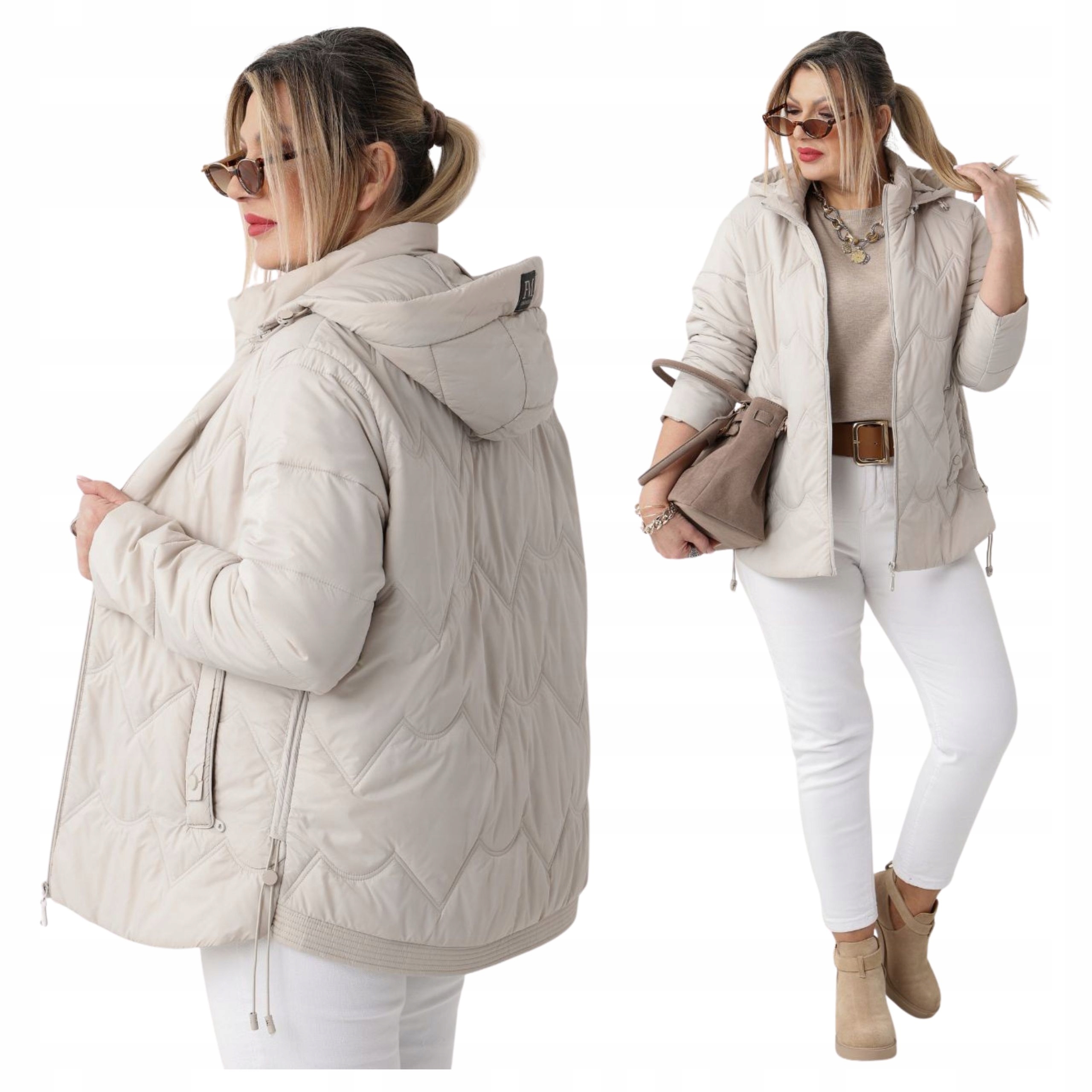 Kurtka Damska Pikowana Lekka Z Kapturem Przejściowa Duże Rozmiary