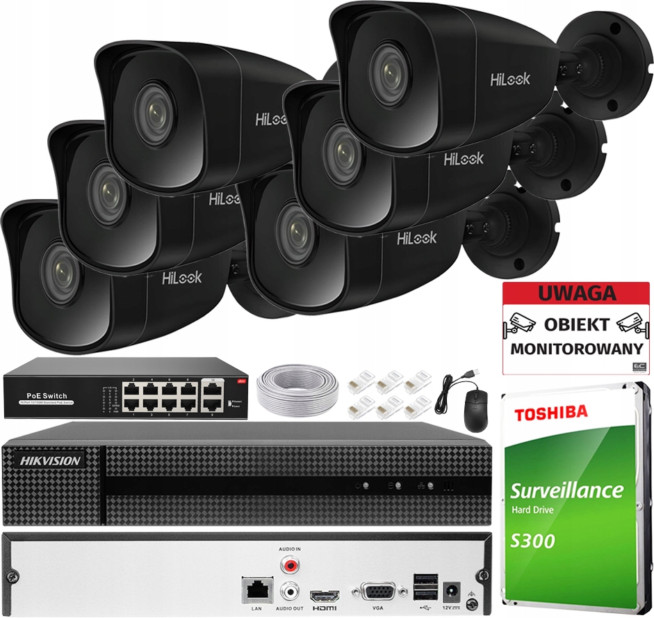 Externé monitorovanie Sada 6x 5Mpx Ir kamera 30M PoE Detekcia Cloud Apka