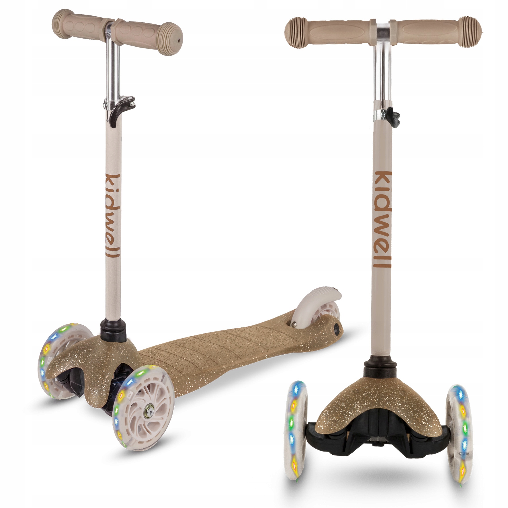 Hulajnoga Balansowa Kidwell Uno Dla Dzieci Brokat Złota Trójkołowa Led