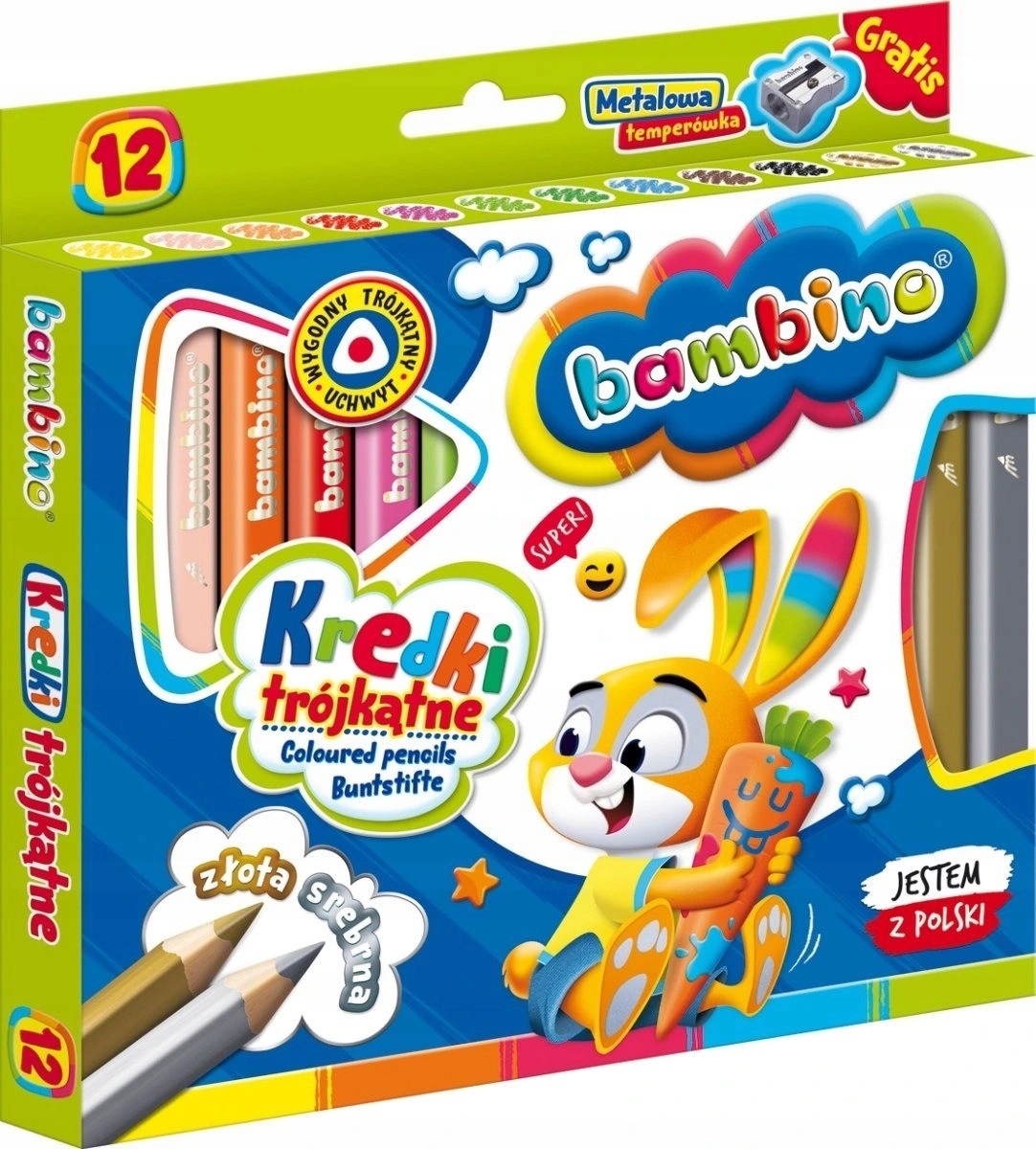 

Kredki Bambino trójkątne, 12 kol. z temperówką