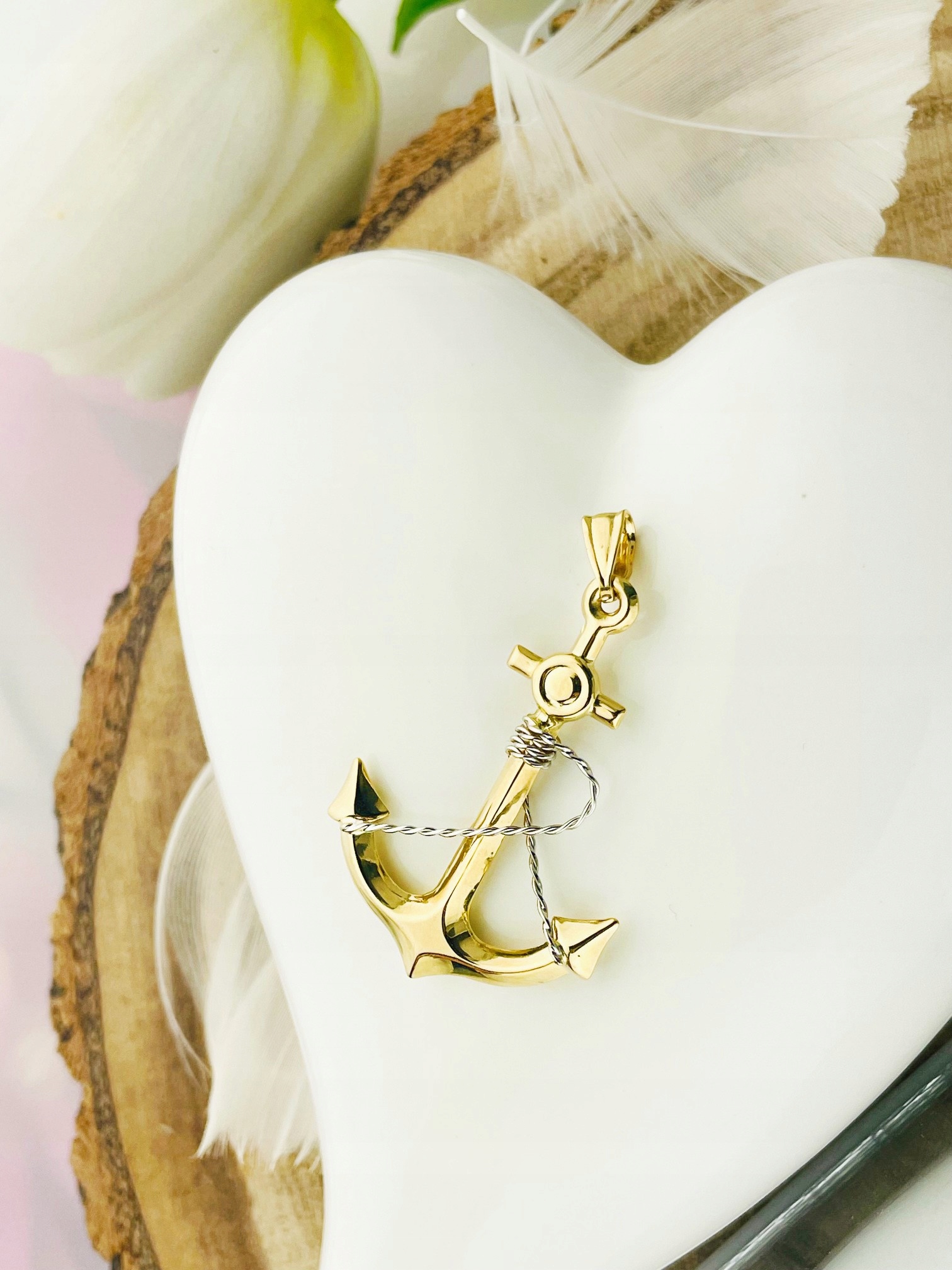 Zlatý přívěsek přívěsek kotva figurka bikolor