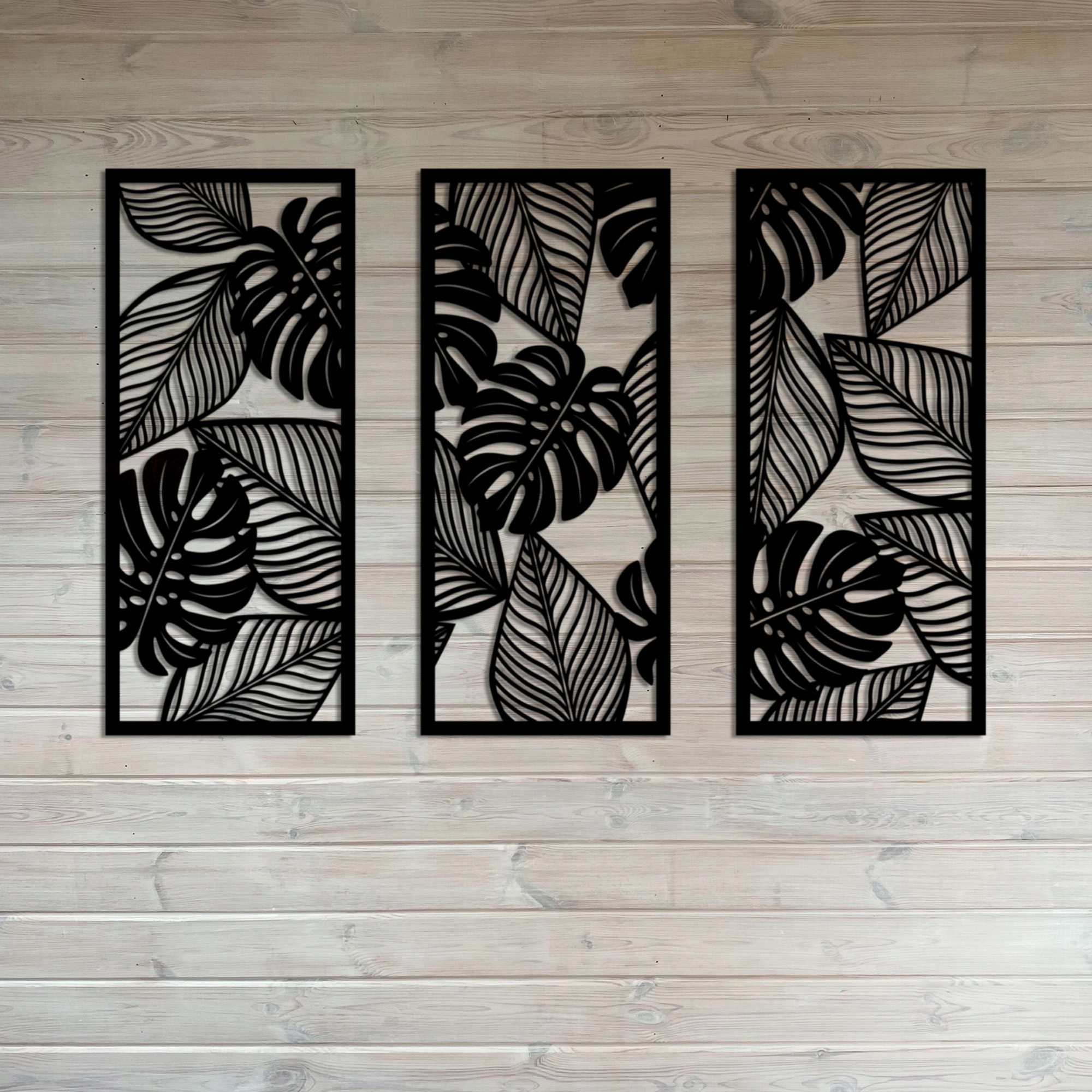 Zestaw 3 paneli drewnianych na ścianę Monstera Format poziomy