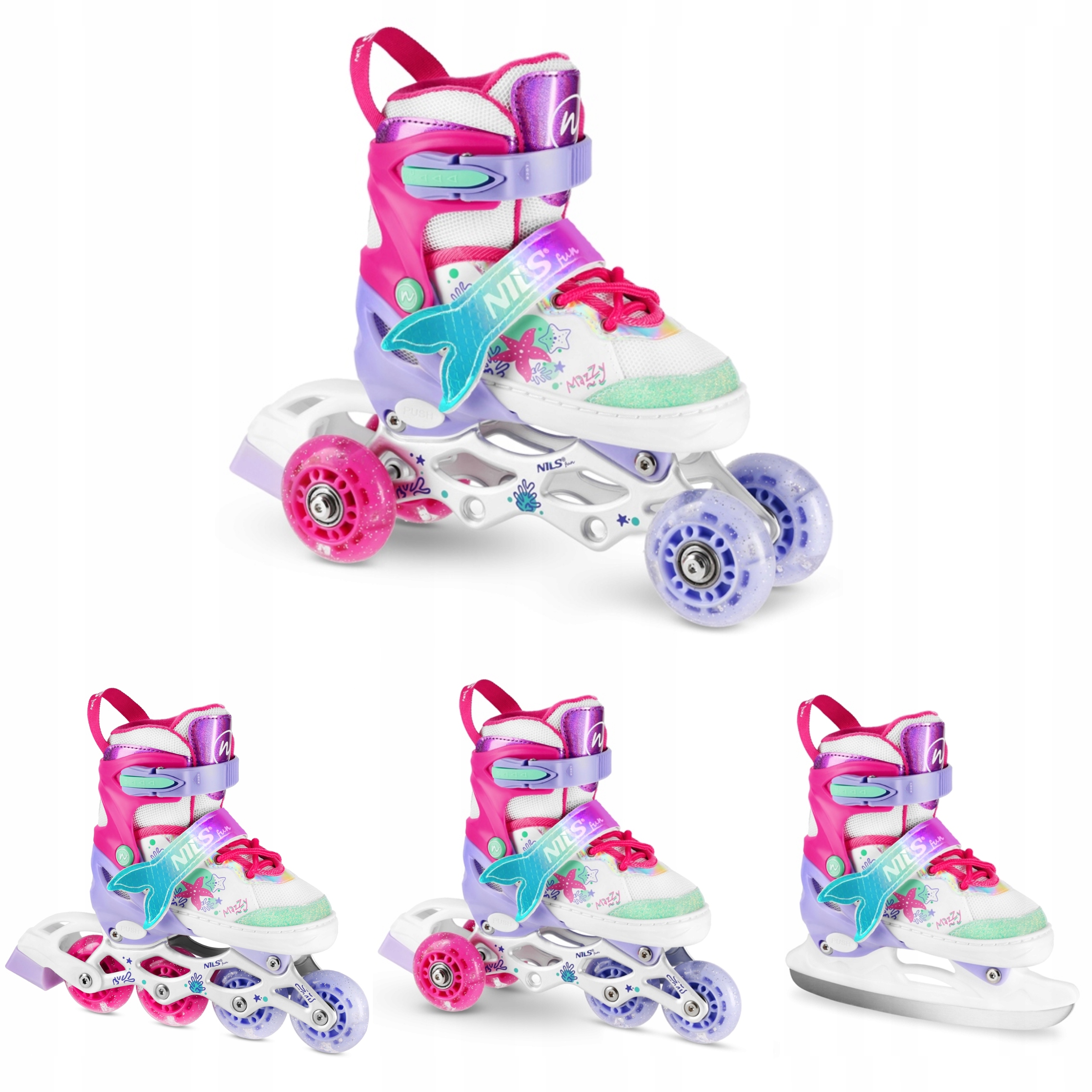 Brusle 2v1 Kolečkové Brusle Brusle 2v1 4v1 Nastavitelné Led pro dítě 35-38 Nils Fun