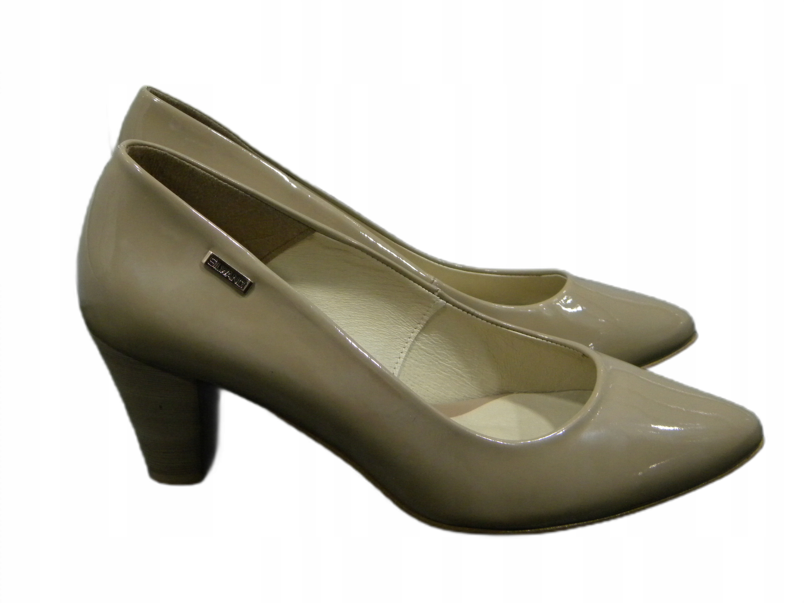 Dámské lodičky sloupek kůže Silwano 38 Capucino Lak