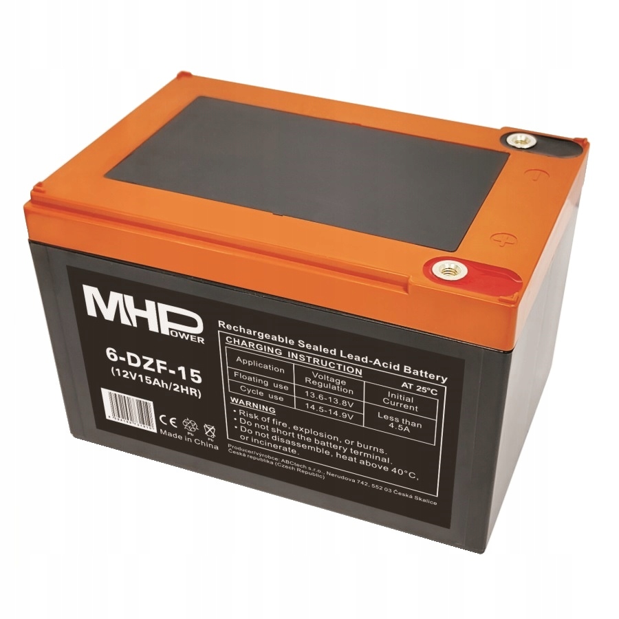 MHPower 6-DZF-15 Trakční gelová baterie 12V/15Ah Terminál D1 M5, Deep Cycle
