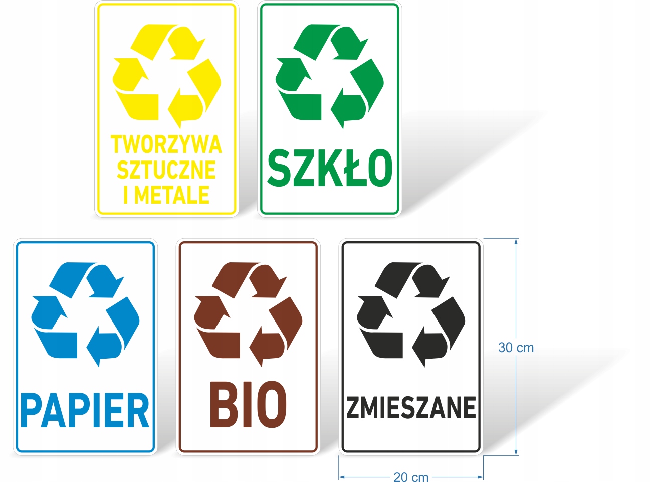 zestaw 5 NAKLEJKI NA KOSZ segregacja śmieci 30 cm Stan opakowania oryginalne