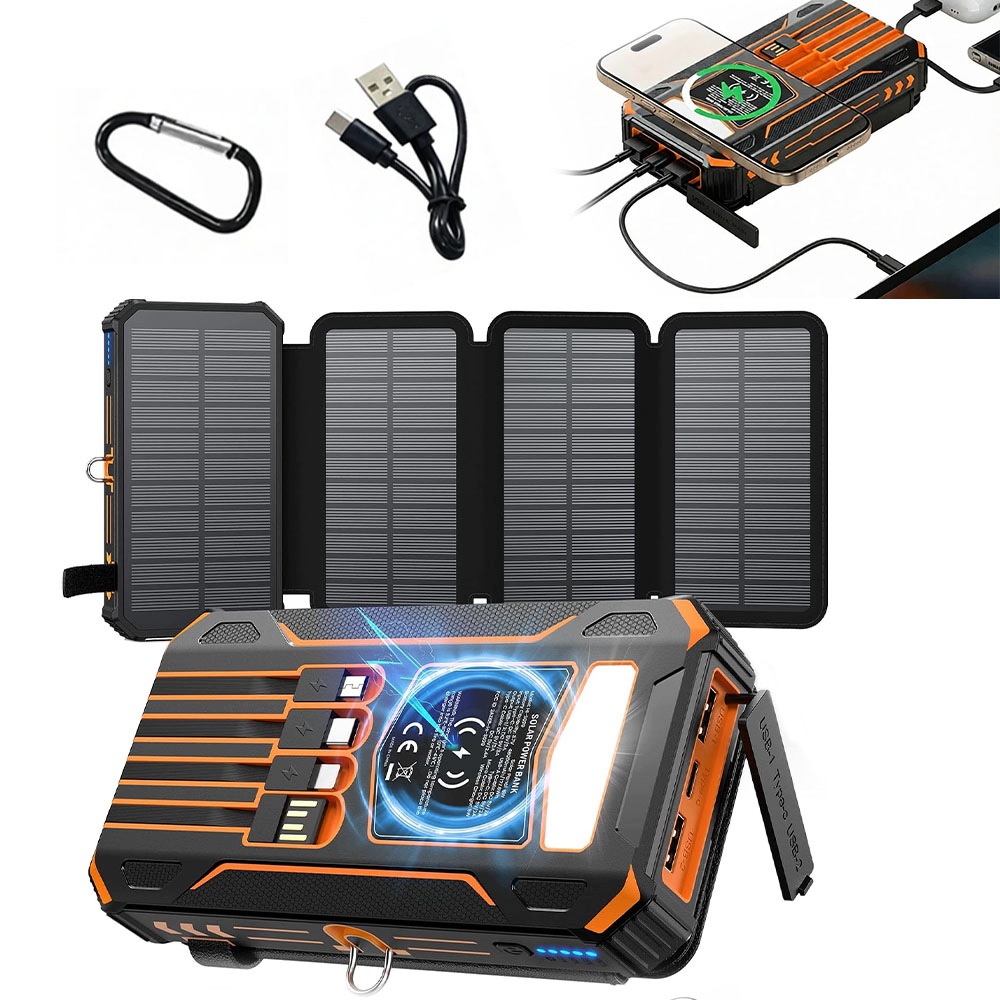 Solární Powerbanka 27000MAH 7 Výstupů 2 Bezdrátové Vstupy