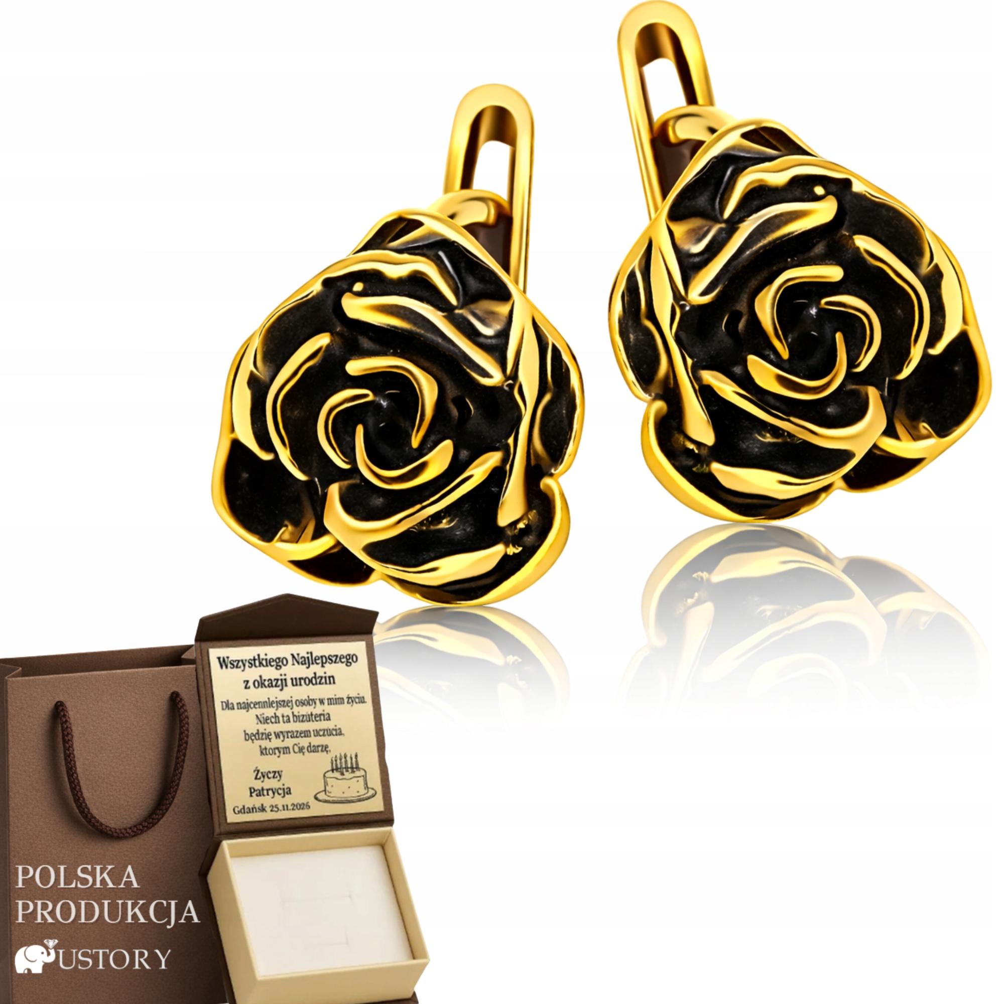 Zlaté Náušnice Oxidované Pozlacené Růže 925/ 585 Bižuterní Dárek Gravírování