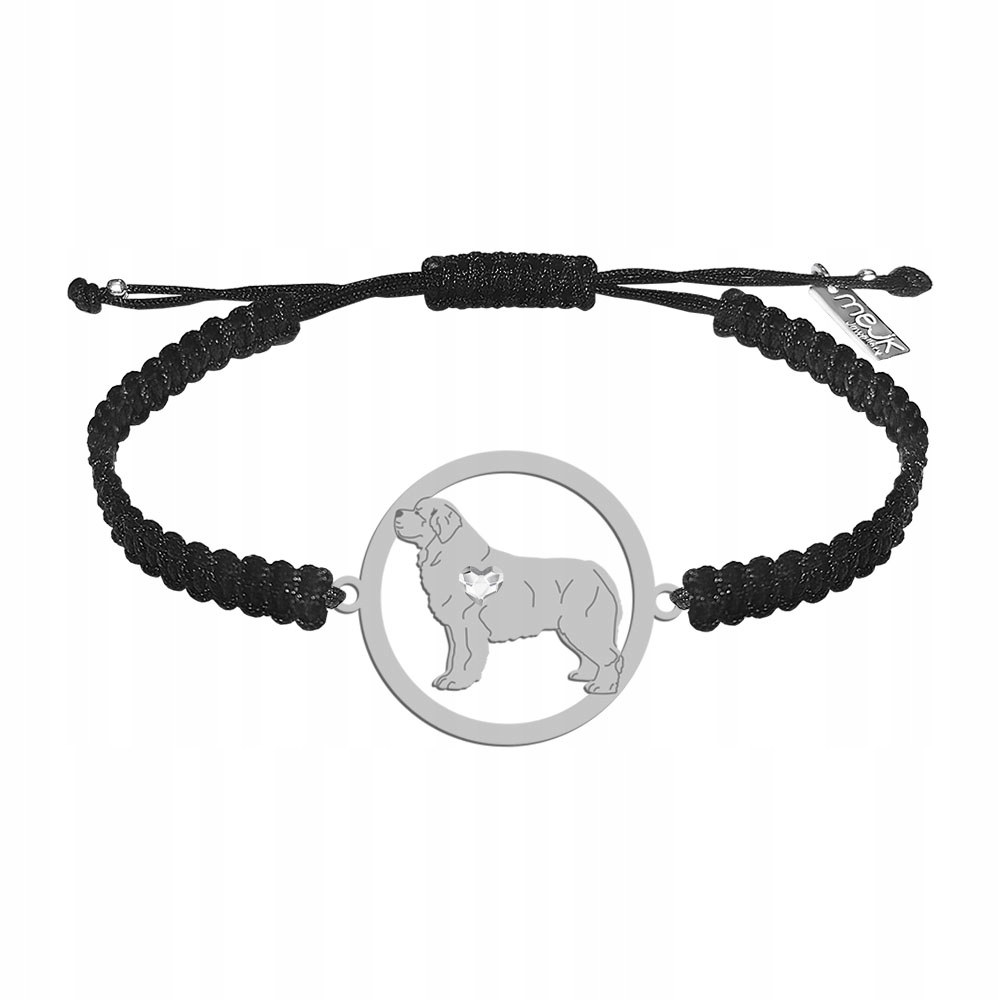 Stříbrný náramek s pejskem Novofundland 925 Makramé Dárek Žena Gravírování