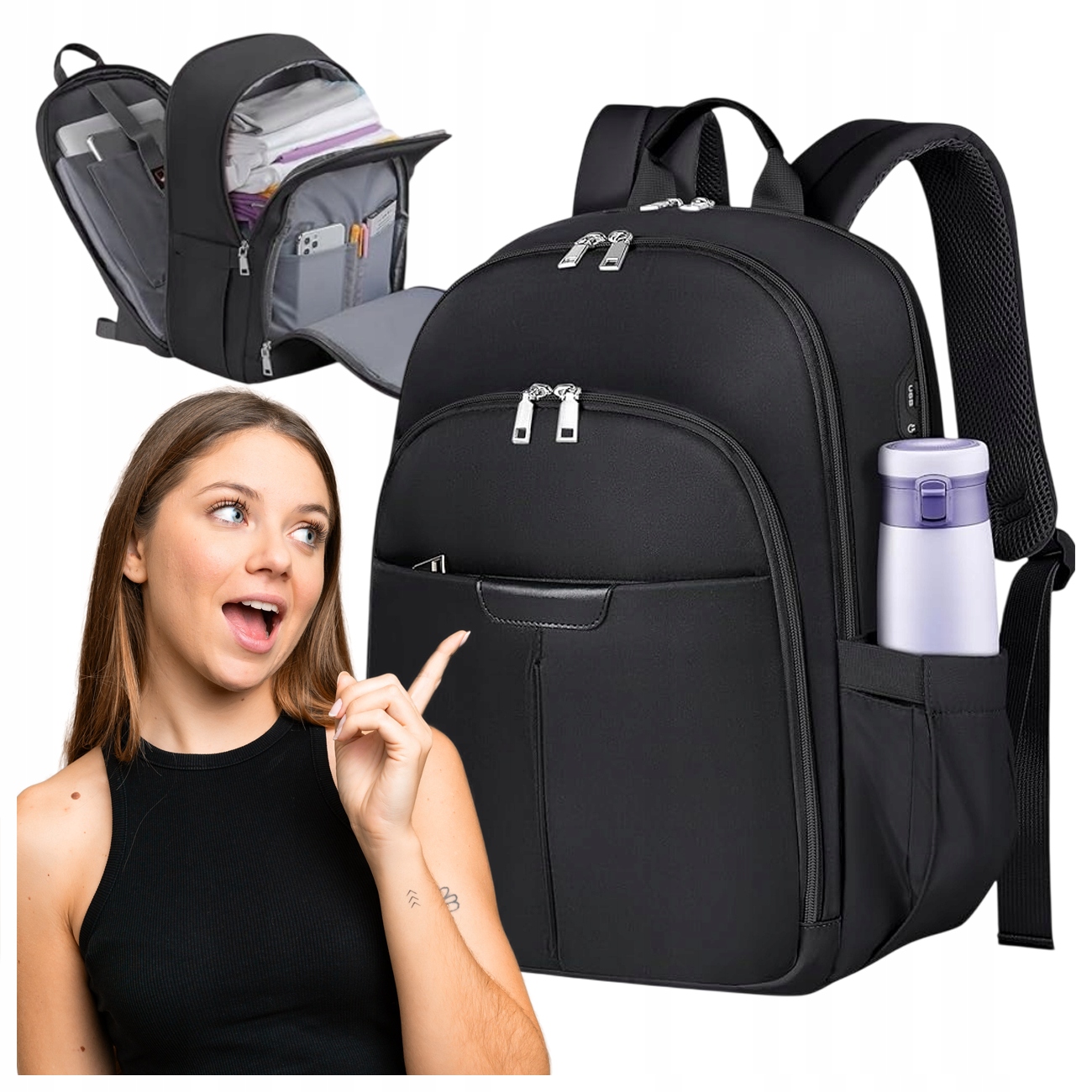 Batoh Na Notebook Newhey 15,6 Palců S Usb Portem, Lehký, Voděodolný, Černý