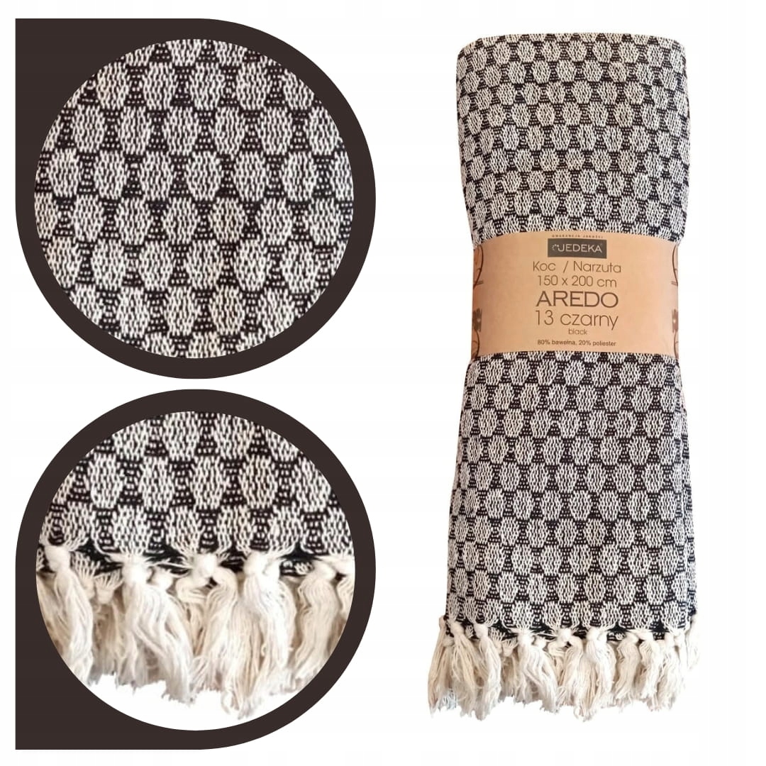 Bavlněný přehoz na postel Aredo 150x200 na piknik 13 Černý