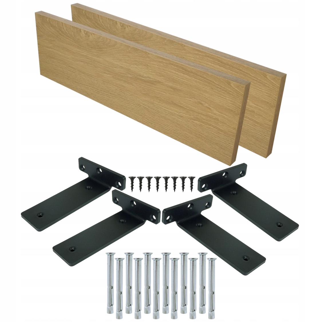 2x nástěnné police 65 x 20 cm dekor dub 01, závěsná police držák