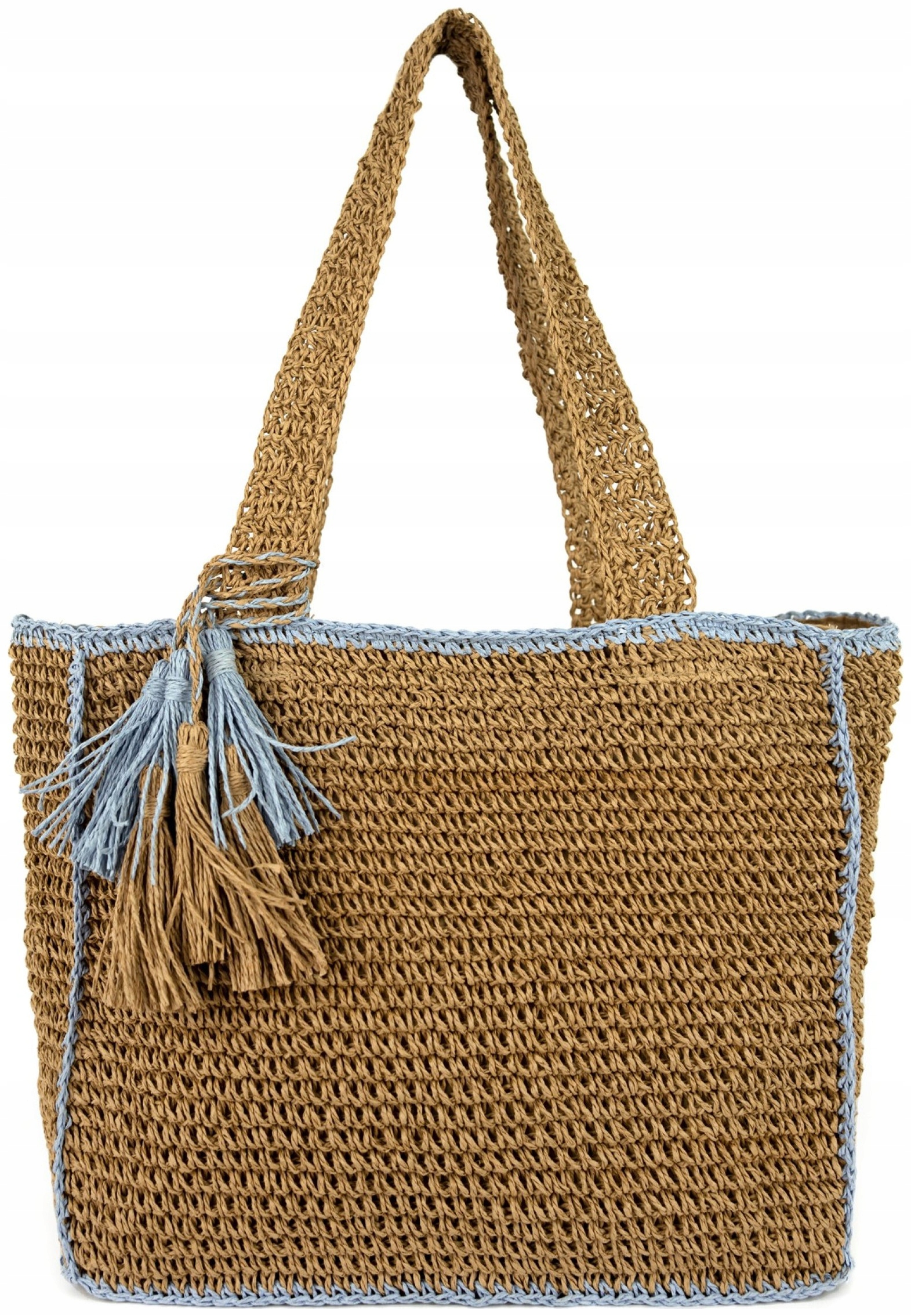 Taška na pláž Acerra boho pletená, prostorná, stylová, na dovolenou, hnědá