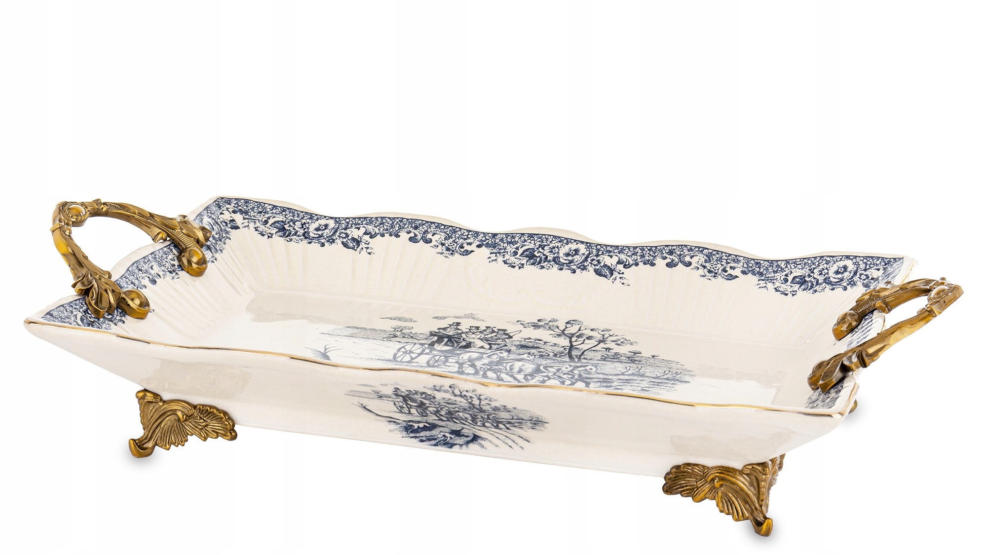 Dekoratívna štýlová Podnos Keramická biela zlatá na nožičkách