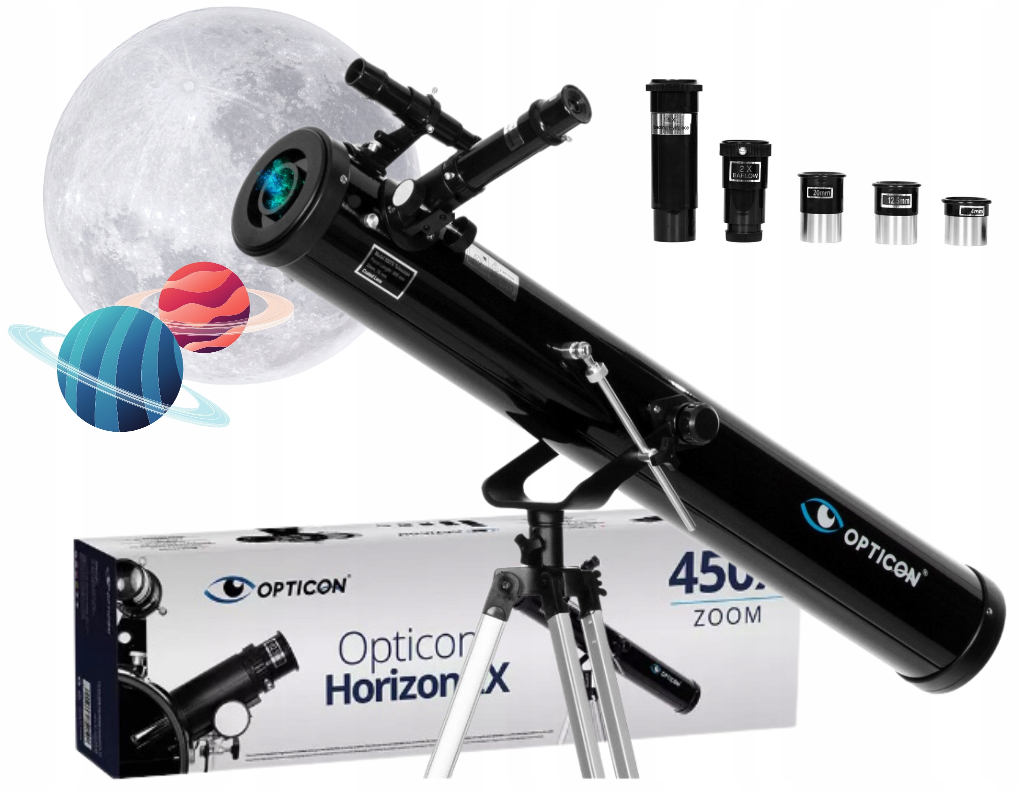 Teleskop Astronomiczny Luneta Opticon Horizon Ex 76F900AZ akcesoria