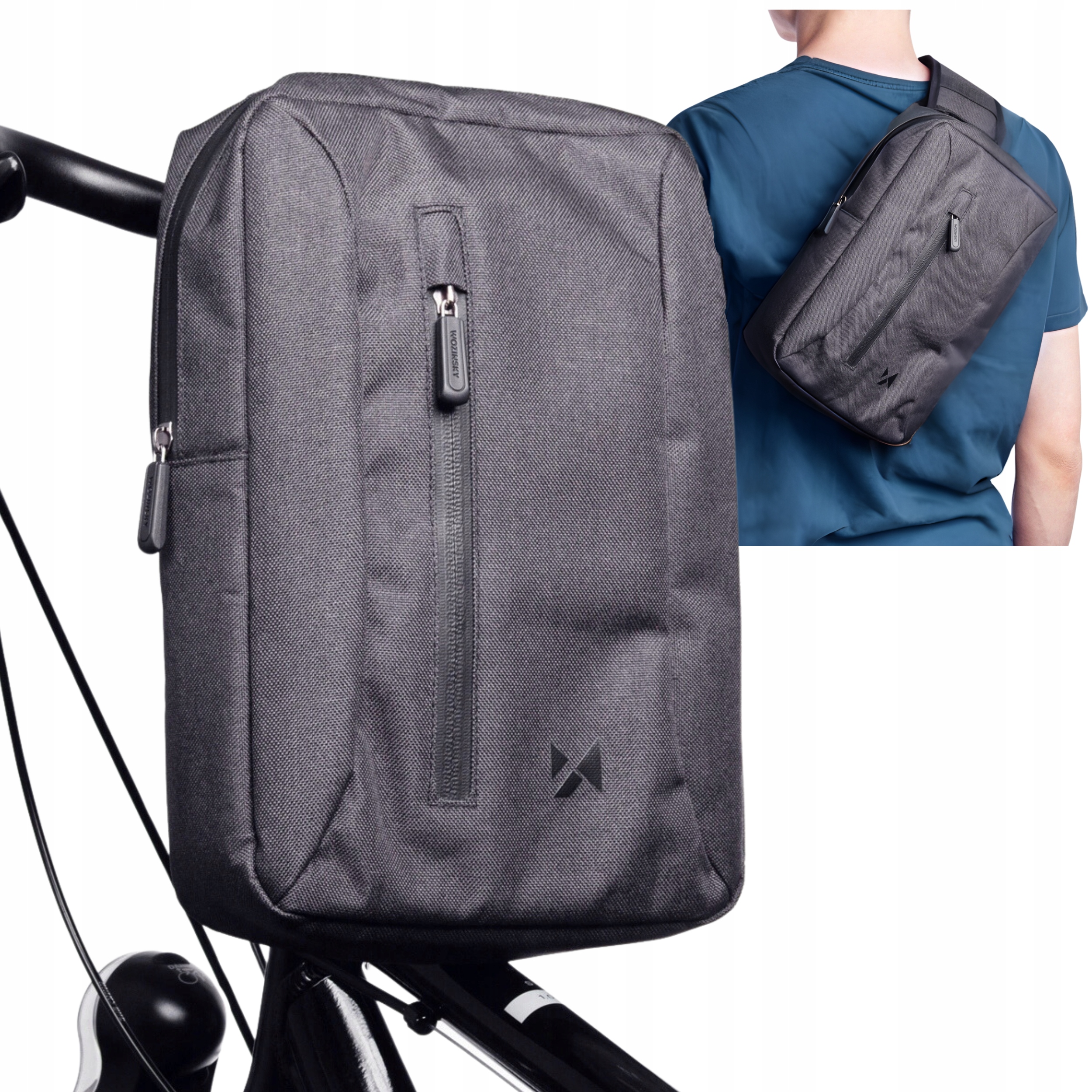 WOZINSKY SAKWA ROWEROWA PRAKTYCZNA 2w1 TORBA NA KIEROWNICĘ PLECAK NA TABLET