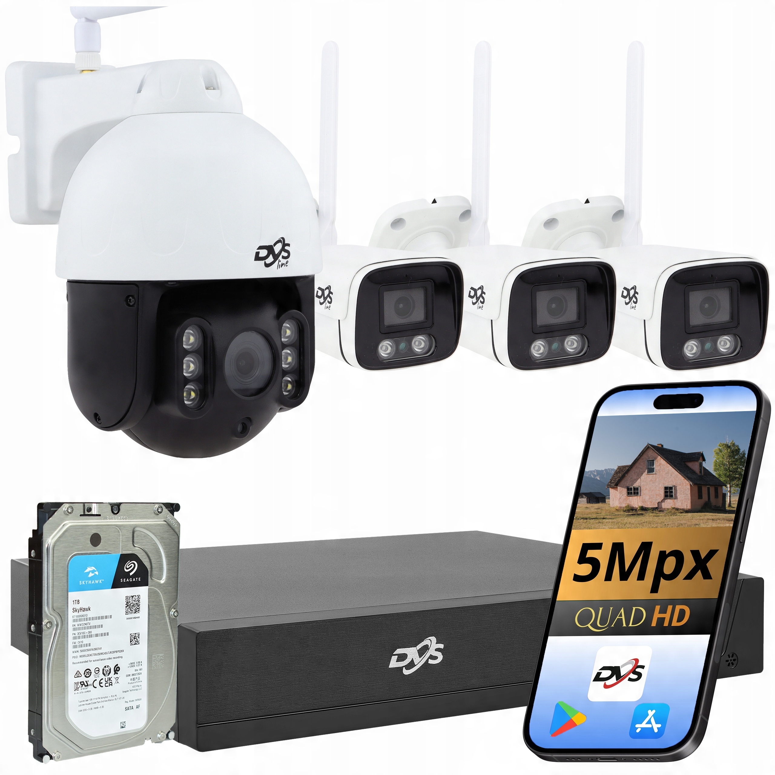 Sada Wifi Kamer 3 Kamery 1 Otočná Venkovní Monitorovací Kamera 1TB Dvs