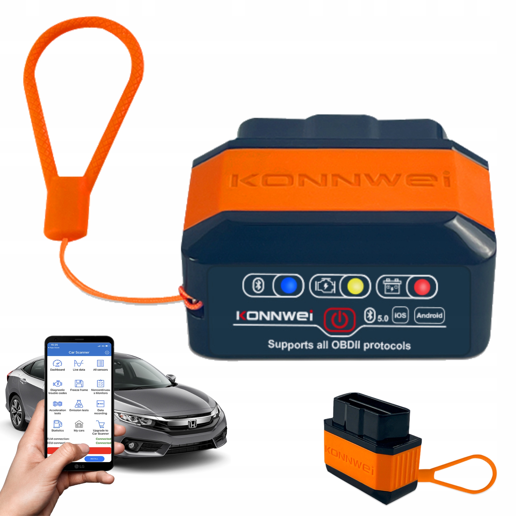 Interfejs diagnostyczny Konnwei KW905 Polski ELM327 OBD2 Bluetooth 5.0