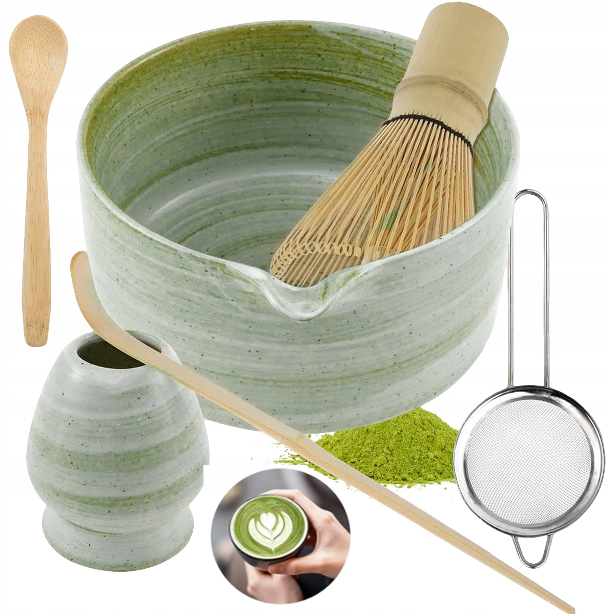 Dárková sada na čaj matcha šálek metla podstavec lžička 6ks