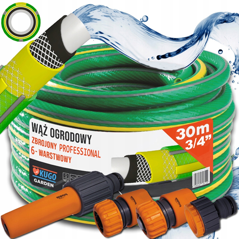 Hadice 3/4" 30 m 6 Vrstev Zavlažovač Spojky Set Bradas 36 bar