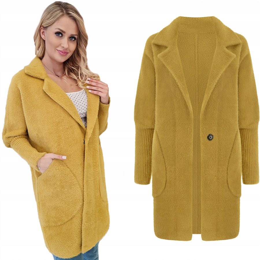 Alpaka Teplý Kabát Přehoz Vlna Barva Hořčicová