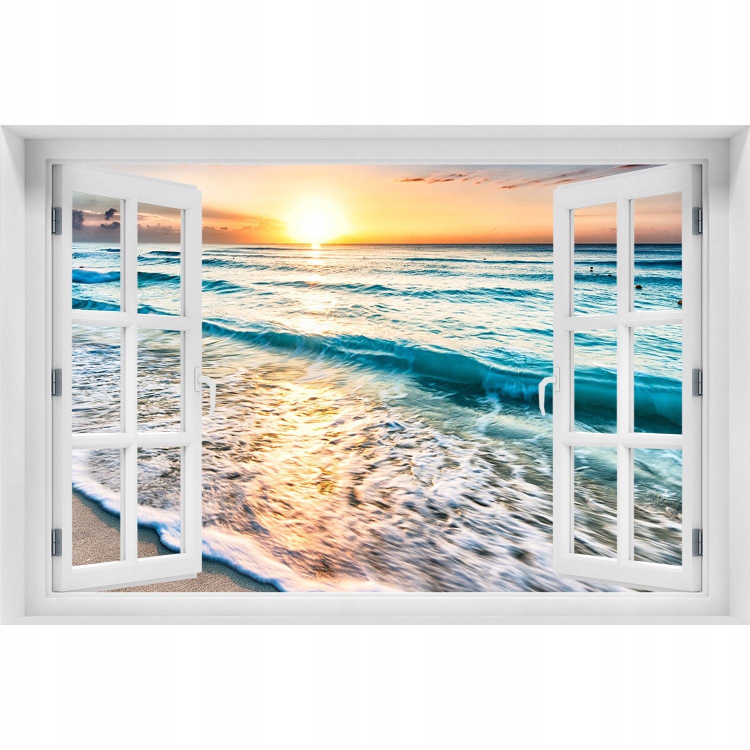 

Naklejka tapeta 3D Okno Zachód słońca plaża 120x80