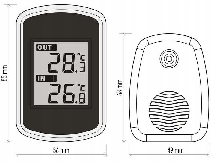 Termometr 0°C do +60°C, zew. -40°C do +60°C E0042 Kolor szary