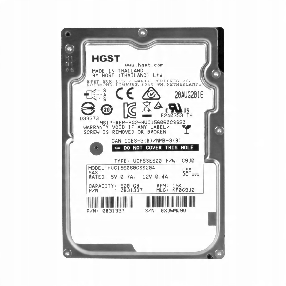 

Hgst 600GB 15K 128MB SAS-3 2.5'' HUC156060CSS204